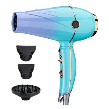 Imagem de Secador de cabelo, secador de cabelo profissional potente de 2000 W, secador de cabelo iônico com motor CA com 2 velocidades ajustáveis, 3 configurações de calor, 1 tecla de ar frio, com 1 difusor e 2