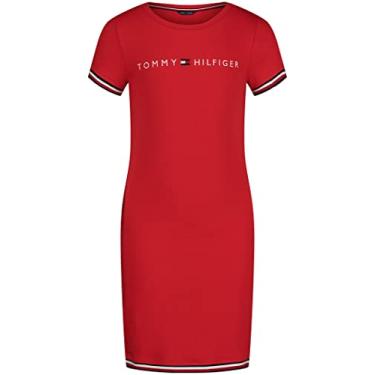 Imagem de Tommy Hilfiger Vestido camiseta de manga curta para meninas tamanho único, Bodycon vermelho, 12-14