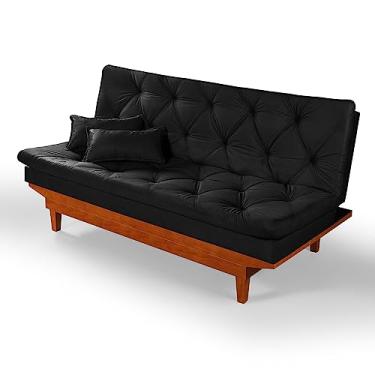 Imagem de Sofa Cama Caribe 3 Posições Base de Madeira Suede Essencial Estofados (Preta)