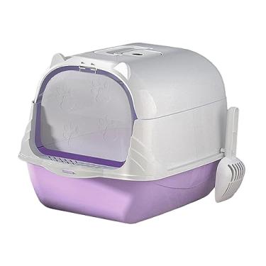 Imagem de Generic Caixa de areia para gatos fechada e coberta, com capuz, durável, porta móvel em dois sentidos, caixa de areia profunda para animais de estimação, Roxo