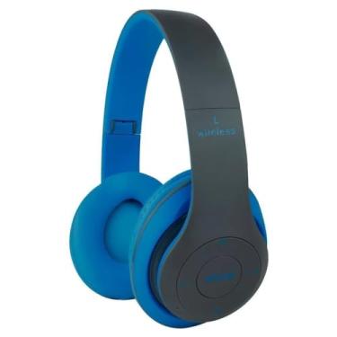 Imagem de Fone De Ouvido Bluetooth 5.0 Bateria Longa Duração Sem Fio Headphone Extra Bass Dobravel Para Treino, Academia, Trabalho (Azul)
