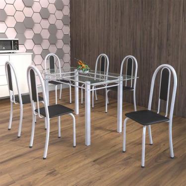 Imagem de Conjunto Sala De Jantar Mesa Com Vidro E 06 Cadeiras Isis Preto/Pérola
