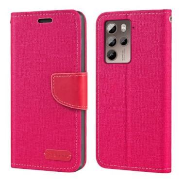 Imagem de Shantime Capa para HTC U23, capa carteira de couro Oxford com capa traseira de TPU macio capa flip magnética para HTC U23 Pro (6,7 polegadas) rosa