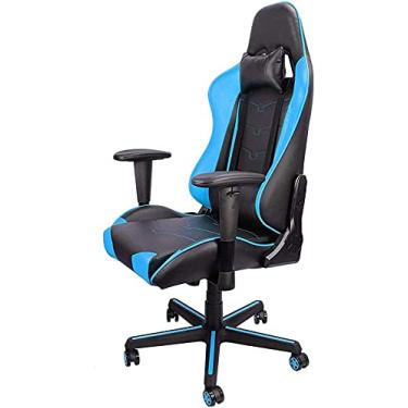 Imagem de Cadeira giratória para escritório, cadeira para jogos, cadeira para computador, cadeira giratória para dormitório estudantil, cadeira elevatória com design ergonômico, cadeira de couro, azul (azul)