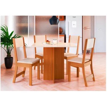 Imagem de Mesa De Jantar 4 Cadeiras Retangular Tecido Linho Indekes Talita