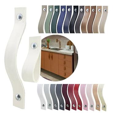 Imagem de Puxador Alça Full Parafuso para Móveis Armário Guarda Roupa Gaveta Porta Baús Caixas Bandeja Cesto Tábua Cor Textura de Couro (Creme)