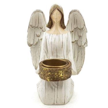 Imagem de Anjo com Castiçal Ajoelhado Resina Importado 18 cm