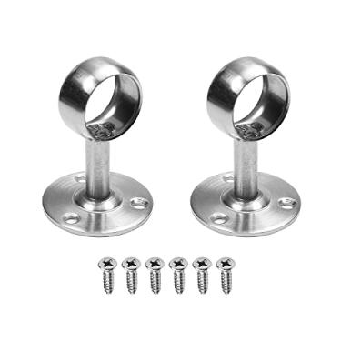 Imagem de Bettomshin, Suporte de tubo de guarda-roupa, diâmetro de 0,98 polegada, soquete de suporte de haste de trilho montado no teto prateado 2 peças