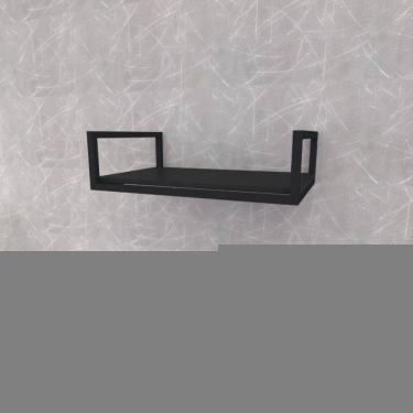 Imagem de Prateleira Industrial Suspensa Estante Parede Nicho Preto Ferro E Madeira Suporte Pratileira