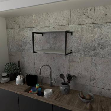 Imagem de Prateleira Industrial Suspensa Estante Parede Nicho Cinza Cozinha Escritorio Sala Quarto Infantil