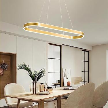 Imagem de Luminária pendente LED regulável Lustre oval moderno para mesa de jantar Luminária pendente com controle remoto com altura ajustável para sala de jantar, estudo, sala de estar, escritório, c