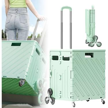 Imagem de Carrinho de compras dobrável, carrinho de escalada de escadas de 75L, carrinho de inicialização utilitário com alça telescópica e rodas silenciosas, caixa de caixa de supermercado para subir