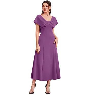 Imagem de Camisa Feminina Solid Fold Pleated Detail A-line Dress (Color : Purple, Size : X-Small)
