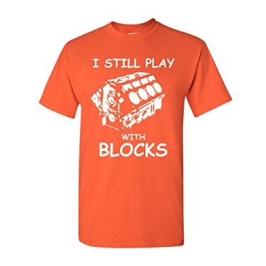Imagem de Camiseta divertida I Still Play with Blocks Mecânico de carro, Laranja, P