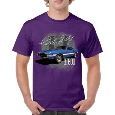 Imagem de Camiseta masculina Cobra Shelby azul vintage GT500 American Racing Mustang Muscle Car Performance Powered by Ford, Roxa, GG
