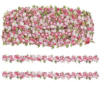 Imagem de Tvoip Fitas de acabamento de renda bordadas com flores de 5 metros, acabamento em tecido, faça você mesmo, materiais artesanais, acessórios de roupas, decoração de casa (rosa vermelha)