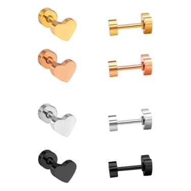Imagem de Brincos pequenos para mulheres e meninas, aço cirúrgico minimalista, prata, ouro, preto, banhado a ouro rosa, cartilagem, tragus, piercing, pijama, presente hipoalergênico, conjunto de 4 pares, Aço