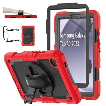 Imagem de CLARKCAS Capa para Samsung Galaxy Tab A9 22.1 cm 2023 (SM-X110/X115/X117) com protetor de tela para lápis, capa de silicone resistente à prova de choque para crianças 360 suporte alça de ombro para