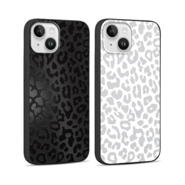 Imagem de RUMDEY Capa de telefone com estampa de chita fofa para Apple iPhone 13 Mini de 5,4 polegadas, capas de design de leopardo luxuosas de silicone macio e TPU (poliuretano termoplástico) à prova de choque para mulheres e meninas - preto e branco