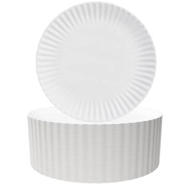 Imagem de Pratos de papel a granel de 22,8 cm | Pratos de festa de papel branco | Placas de papel descartáveis não revestidas para micro-ondas | Pratos seguros para micro-ondas para jantar diário, piquenique, churrasco, festa, eventos, artesanato, pacote com 300