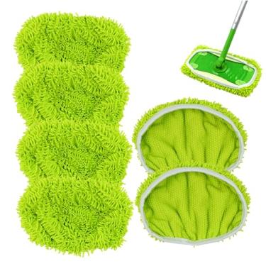 Imagem de Substituição de cabeças de esfregão de microfibra de 6 unidades com faixa elástica Recargas de pano de esfregão seco e úmido para superfície O esfregão de limpeza de piso de madeira não está incluído