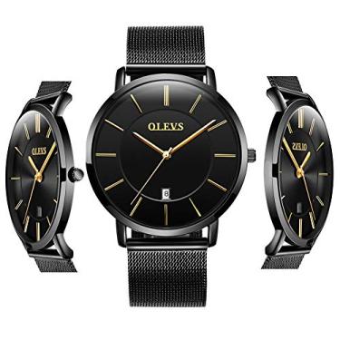 Imagem de OLEVS Relógios baratos masculinos analógicos de quartzo, relógio executivo, aço inoxidável, clássico, à prova d'água, calendário exclusivo, janela de data, relógio de pulso, Preto, man, Relógio de