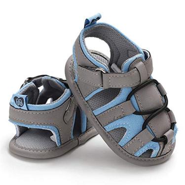 Imagem de HsdsBebe Sandálias para bebês meninos meninas verão praia respirável atlética antiderrapante sola macia recém-nascido primeiro andador berço sapatos, A cinza e azul, 12-18 Months Toddler