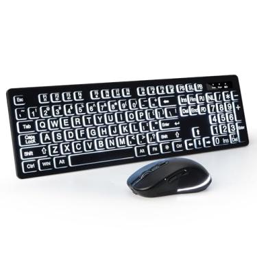 Imagem de Teclado e mouse sem fio – teclado sem fio de impressão grande, conjunto de teclado e mouse KOPJIPPOM 2,4 G tamanho completo com letras grandes e tecla de fundo para idosos, compatível com Windows,