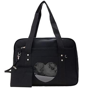 Imagem de KEEPOP Bolsa Ita Bag em formato de coração janela japonesa bolsa grande JK bolsa esportiva anime Satchels para Lolita Comic DIY cosplay azul, Preto, 1