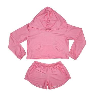Imagem de Conjunto Moletinho Cropped - Rosa Claro Neon-Feminino