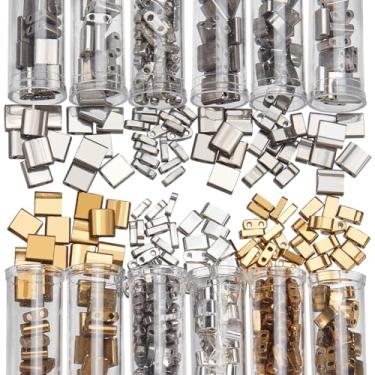 Imagem de NBEADS Cerca de 468 peças de 3 tamanhos contas de tia, contas de vidro de 2 furos, 3 cores, 1/4 contas de Tila metade contas de Tila 5 x 5 mm/5 x 2 mm/5 × 1 mm mini contas de vidro japonesas para pulseira colar brinco fabricação de joias