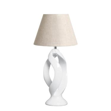 Imagem de Abajur Grego Cúpula Tecido Decoração Cerâmica Clássica Branca