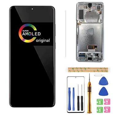 Imagem de [Prata com moldura] LCD Amoled para Samsung Galaxy S21Plus+ 5G Tela digitalizadora LCD Touch Assembly Substituição SM-G996 G996A G996F G996P G996R4 T U V W 17.0 cm por BITANR