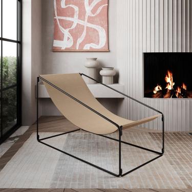 Imagem de Espreguiçadeira Industrial Luxo Arpoador Tecido Suede Bege