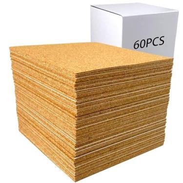 Imagem de Hosawtek 60 peças de folhas quadradas autoadesivas de cortiça porta-copos de cortiça, artesanato DIY - corte de papel - placa de desenho - proteção inferior para porta-copos de pedra e porta-copos de