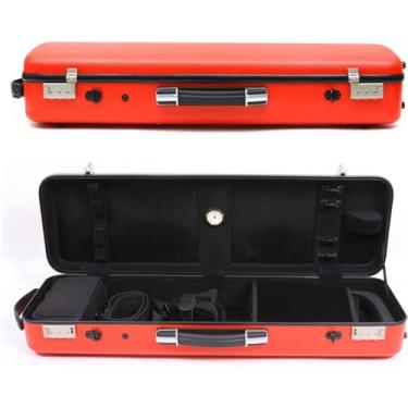 Imagem de Estojo para violino 4/4 Tamanho completo Casca dura de fibra de carbono de alta resistência Alças duráveis ​​Armazenamento interno com alças de mochila Bolsa para partituras musicais, vermel