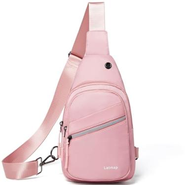 Imagem de LATMAP Bolsa tiracolo 7L para mulheres e homens, bolsa tiracolo de ombro, mochila de pochete de couro sintético, Nylon-rosa claro, 7L