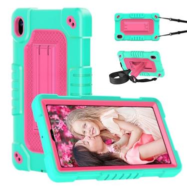 Imagem de Kebiory Capa para tablet Walmart Onn 7 2024 para Onn 7 4ª geração híbrida à prova de choque para crianças, capa com alça de ombro embutida para Walmart Onn 7 2024 modelo 100135924 (verde rosa)