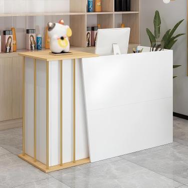 Imagem de Balcão de recepção, balcão de recepção com gavetas com fechadura, mesa de recepção para computador de escritório com armário de armazenamento, balcão de varejo, branco, 120 * 40 * 90 cm