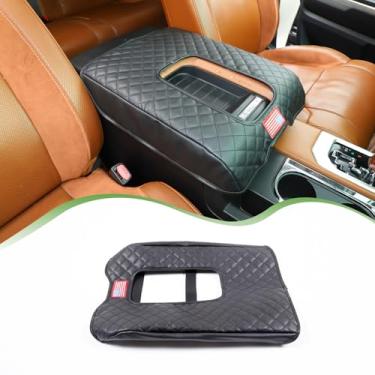 Imagem de LLKUANG Capa de apoio de braço para console central de carro adequada para Toyota Tundra 2007-2021 à prova d'água de couro caixa de apoio de braço protetor de almofada (preto + bandeira americana)