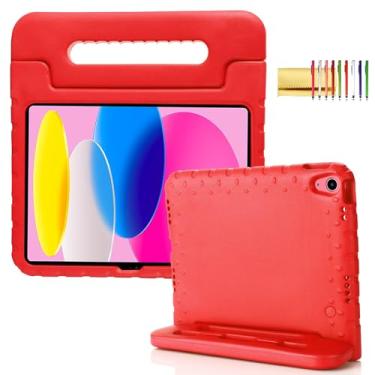 Imagem de Capa infantil para iPad 10ª geração (2022), iPad 11 polegadas A16 2025 com suporte para lápis, alça Techcircle leve, espuma vinílica acetinada, proteção resistente contra quedas, vermelha