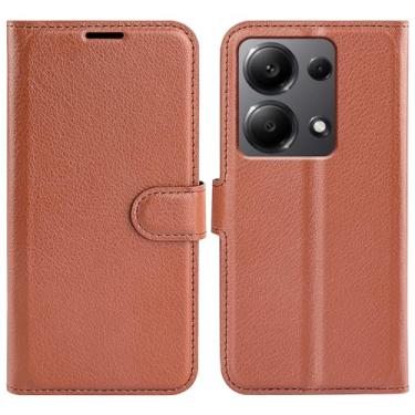 Imagem de Kezaizhe Capa flip para Xiaomi Redmi Note 13 Pro 4G LTE carteira de couro PU capa protetora magnética para celular Poco M6 Pro 4G Folio Book Cover com suporte (marrom)
