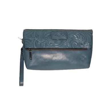 Imagem de Patricia Nash Bolsa de mão dobrável de couro Valerie Tooled, azul cártamo, Azul cártamo