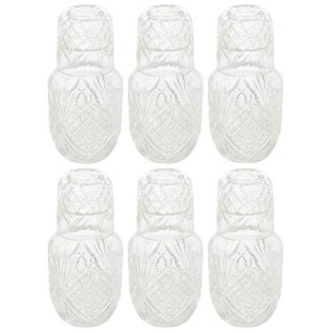 Imagem de Kit 6 Moringas Garrafas de Vidro 500ml Lyor Água Suco Drinks Whisky com Tampa Copo