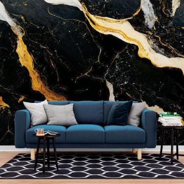 Imagem de Papel de Parede Painel 3D Mármore Preto Branco Ouro 2,5M Revestimento 