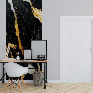 Imagem de Papel de Parede Painel 3D Mármore Preto Branco Ouro 1M Revestimento Au