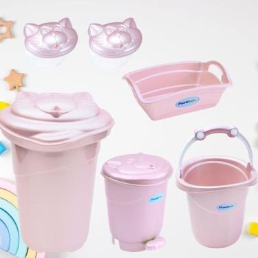 Imagem de Organizador quarto bebê cesto roupa lixeira pedal balde banho - PLASTB