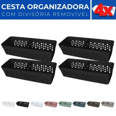 Imagem de Kit 4 Cesto Organizador Rattan c/ Divisória Removível 23x8 - Usual Uti