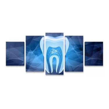 Imagem de Quadro Mosaico Par Sala 5 Partes Consultorio Dentista Azul - NEYRAD