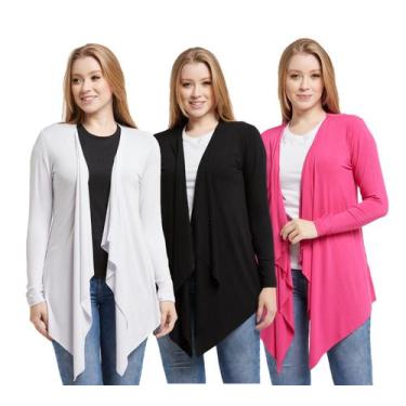 Imagem de Kit 03 cardigans feminino kimono com bico manga longa - Wooks, M, Bran